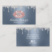 Carte De Visite Maquillage Artiste Argent Drips Chic Lips Dusty Bl (Devant / Derrière)