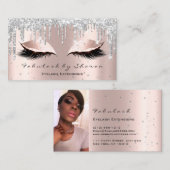 Carte De Visite Maquillage Artiste Argent Rose Lash Confetti Drift (Devant / Derrière)