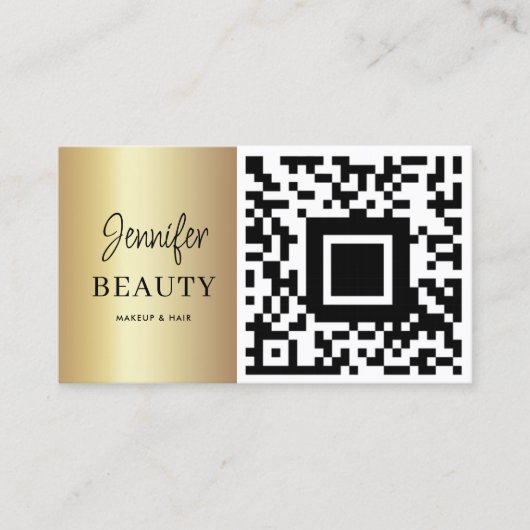 Carte De Visite Maquillage Artiste Beauté Salon QR Code Or moderne (Devant)