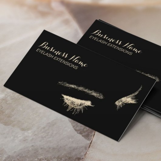 Carte De Visite Maquillage Artiste Black & Gold Eyelash Extensions