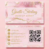 Carte De Visite Maquillage Artiste Blush Rose Or Agate QR Code