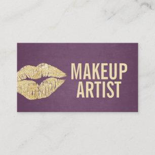 Carte De Visite Maquillage Artiste Chic Gold Lips Élégant violet