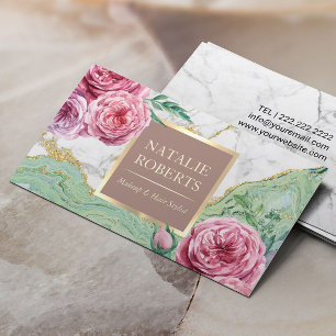 Carte De Visite Maquillage Artiste Coiffeur Salon Chic Floral Marb