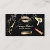 Carte De Visite Maquillage Artiste Coiffure Stylo Marbre Noir Mode (Devant)