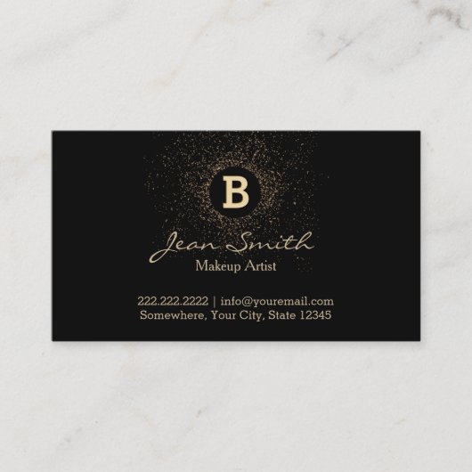 Carte De Visite Maquillage Artiste Confetti Or Monogramme Moderne (Devant)