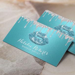 Carte De Visite Maquillage Artiste Dérive Argent Lèvres Turquois