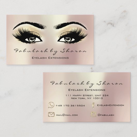 Carte De Visite Maquillage Artiste Eyebrow Lash Extension Or Champ (Devant / Derrière)