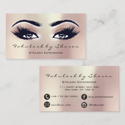 Carte De Visite Maquillage Artiste Eyebrow Lashes Extension Rose P (Devant / Derrière)