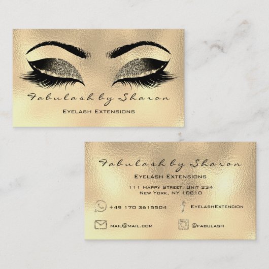 Carte De Visite Maquillage Artiste Eyebrow Lashes Or Parties scint (Devant / Derrière)