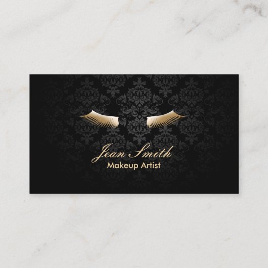 Carte De Visite Maquillage Artiste Gold Lashes Élégant Damask (Devant)