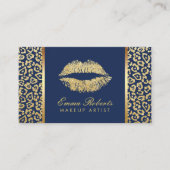 Carte De Visite Maquillage Artiste Gold Lips Luxe Leopard Navy Blu (Devant)