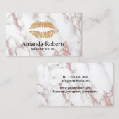 Carte De Visite Maquillage Artiste Gold Lips Marbre blanc tendance (Devant / Derrière)