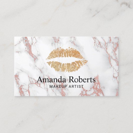 Carte De Visite Maquillage Artiste Gold Lips Marbre blanc tendance (Devant)