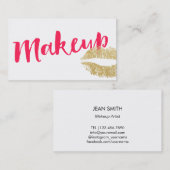 Carte De Visite Maquillage Artiste Gold Lips Moderne Rouge Script  (Devant / Derrière)