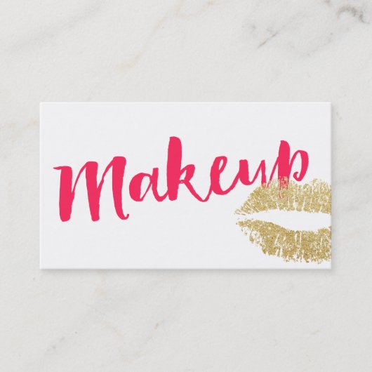 Carte De Visite Maquillage Artiste Gold Lips Moderne Rouge Script  (Devant)