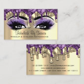 Carte De Visite Maquillage Artiste Gold Purple Drips Oeil Lashes (Devant / Derrière)
