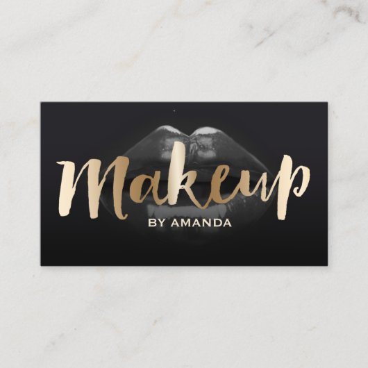 Carte De Visite Maquillage Artiste Gold Script Moderne Lèvres fonc (Devant)