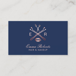 Carte De Visite Maquillage Artiste Hair Styliste Rose Gold Navy Bl