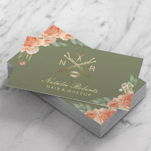 Carte De Visite Maquillage Artiste Hair Styliste Vintage Floral Ve