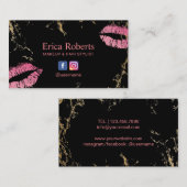 Carte De Visite Maquillage Artiste Hot Rose Lips tendance Black & (Devant / Derrière)