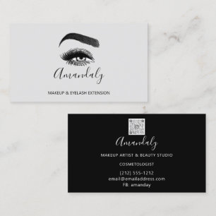 Carte De Visite Maquillage Artiste Lash Friseur Logo QR CODE gris 