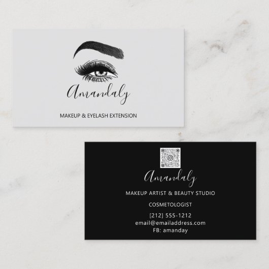 Carte De Visite Maquillage Artiste Lash Friseur Logo QR CODE gris  (Devant / Derrière)