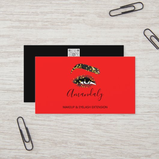 Carte De Visite Maquillage Artiste Lash Friseur Logo QR CODE Rouge (Devant/Arrière en situation)