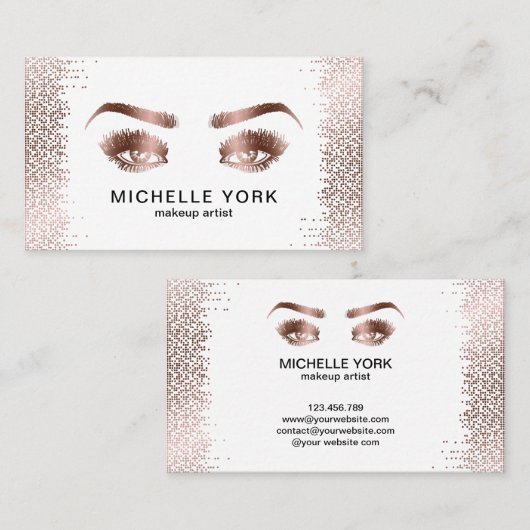 Carte De Visite Maquillage Artiste Lashes Rose Gold Eyes Brows (Devant / Derrière)