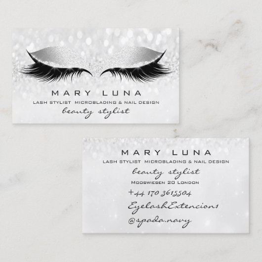 Carte De Visite Maquillage Artiste Lashes Rose Grey Silver Studio (Devant / Derrière)
