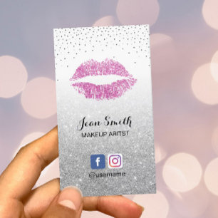 Carte De Visite Maquillage Artiste Lèvres Roses Chic Parties scint