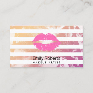 Carte De Visite Maquillage Artiste Lèvres roses Trendy Stripes Tro
