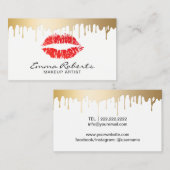 Carte De Visite Maquillage Artiste Lèvres rouges Rouges Gold Drive (Devant / Derrière)