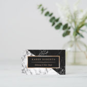 Carte De Visite Maquillage Artiste Marbre Noir Blanc Bleu Superbe (Debout devant)