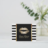 Carte De Visite Maquillage Artiste Moderne Stripes Gold Lips Chubb (Debout devant)