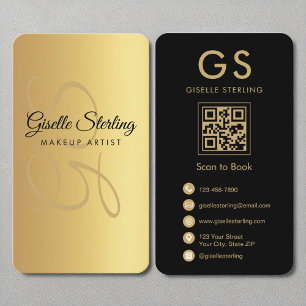 Carte De Visite Maquillage Artiste Monogram Gold Code QR noir
