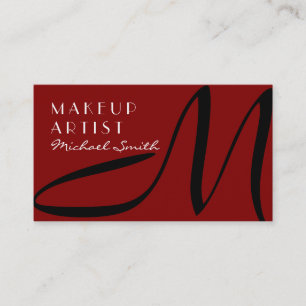 Carte De Visite Maquillage Artiste Monogramme Moderne Maroon
