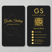 Carte De Visite Maquillage Artiste Monogramme Or noir QR Code Beau
