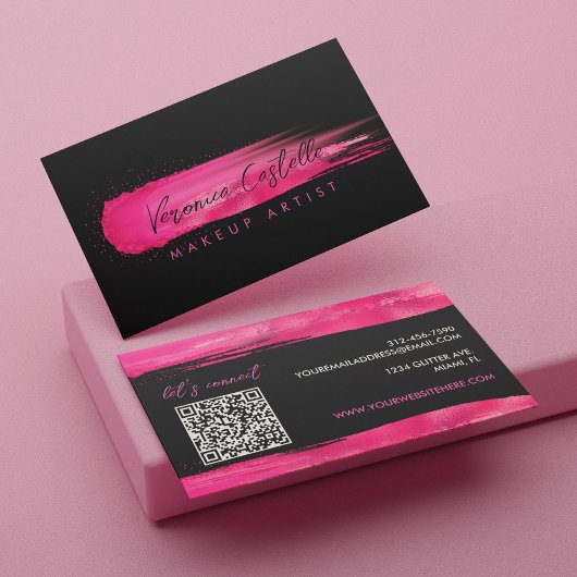 Carte De Visite Maquillage Artiste noir et rose chaud