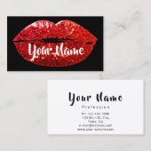 Carte De Visite Maquillage Artiste Noir Rouge Kiss Lips Sugar Part (Devant / Derrière)