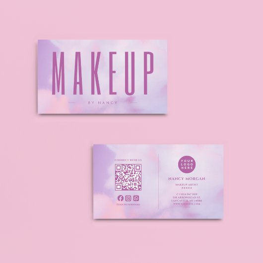 Carte De Visite Maquillage Artiste QR Code & Logo Holographique vi