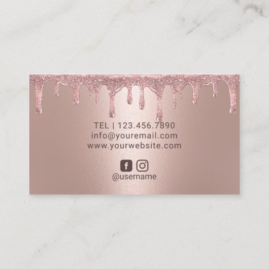 Carte De Visite Maquillage Artiste Rose Gold Drips Glam Lips Salon (Dos)