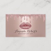 Carte De Visite Maquillage Artiste Rose Gold Drips Glam Lips Salon (Devant)