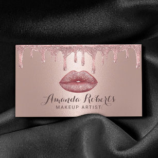 Carte De Visite Maquillage Artiste Rose Gold Drips Glam Lips Salon