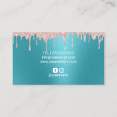 Carte De Visite Maquillage Artiste Rose Gold Drips Turquoise Salon (Dos)
