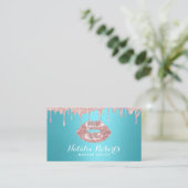 Carte De Visite Maquillage Artiste Rose Gold Drips Turquoise Salon (Debout devant)