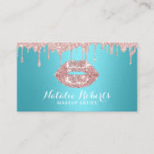 Carte De Visite Maquillage Artiste Rose Gold Drips Turquoise Salon (Devant)