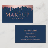 Carte De Visite Maquillage Artiste Rose Gold Drives Moderne Marine (Devant / Derrière)