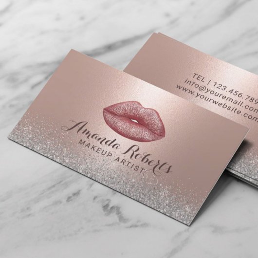 Carte De Visite Maquillage Artiste Rose Gold Glam Lips Parties sci