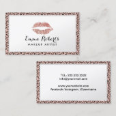 Carte De Visite Maquillage Artiste Rose Gold LIps Bordure Leopard (Devant / Derrière)
