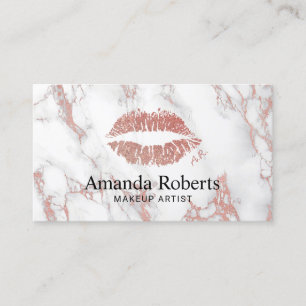 Carte De Visite Maquillage Artiste Rose Gold Lips Charme Marbre mo